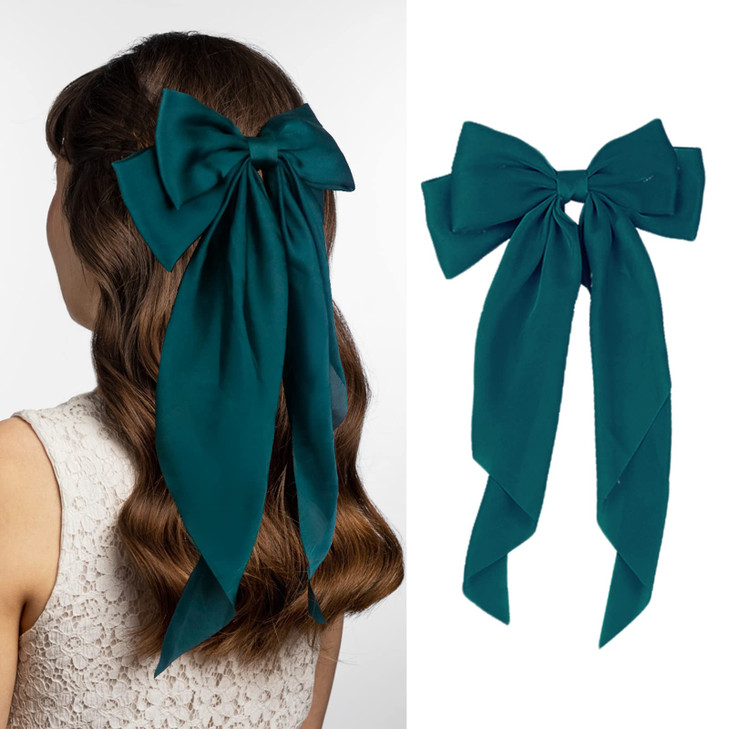 Large Satin Layered Hair Bows Hair Barrettes Clip Long Ribbon Bows Silky Bowknot with long Tail French Style Hair Accessories for Women Girls, 5 Colo