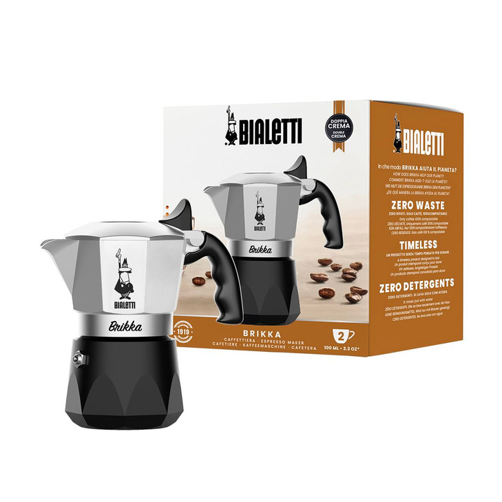 Bialetti Brikka Moka Pot CremaRich Stovetop Espresso Maker Italian Coffee Maker 2 Espresso Shots 34 oz 100 ml Black