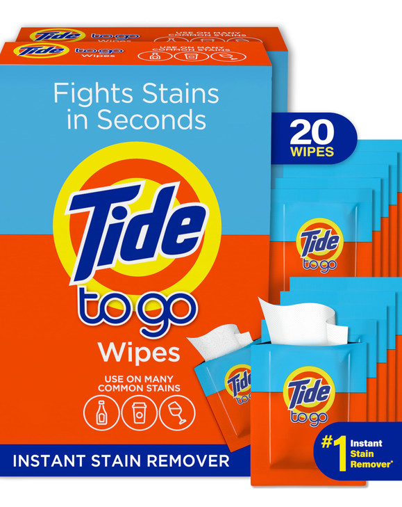 Tide Stain Remover for Clothes Tide To Go Wipes Instant Stain Remover for Clothes Travel Pocket Size 20 Count