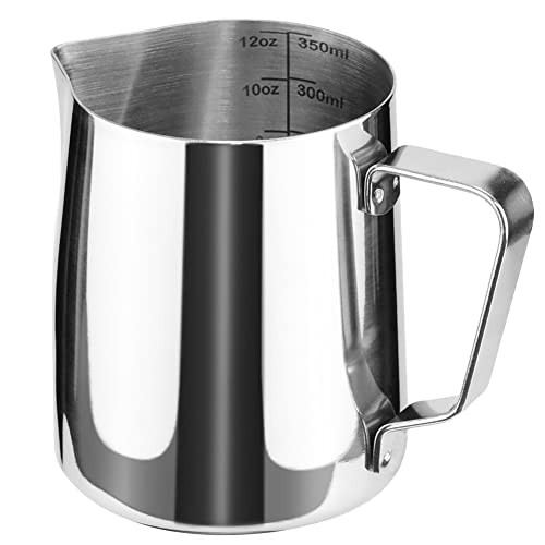HOFASON Stainless Steel Milk Frothing Pitcher Cappuccino Pitcher Pouring Jug Espresso Cup Creamer Cup for Latte Art 12 O