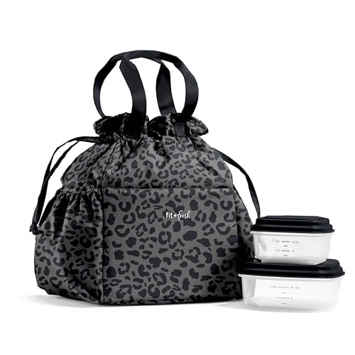 Fit Fresh Cromwell Drawstring Lunch Bag for Women Complete Lunch Set with 2 Containers StainResistant LeakResistant Back