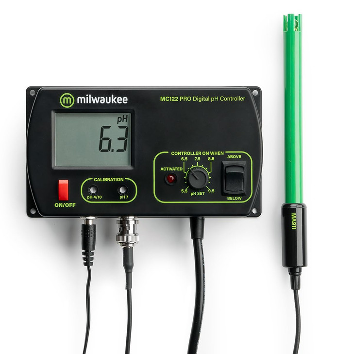 Milwaukee Instruments MC122US pH Controller with HiLow Range Alarm 2 Point Manual Calibration 00 to 140 pH Range