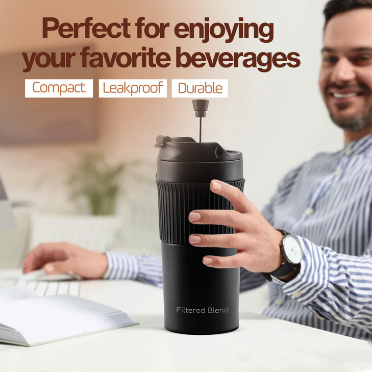 15oz Double Wall Stainless Steel Insulated French Press Coffee and Tea Maker Portable Camping Mug and Tumbler Heat Retai