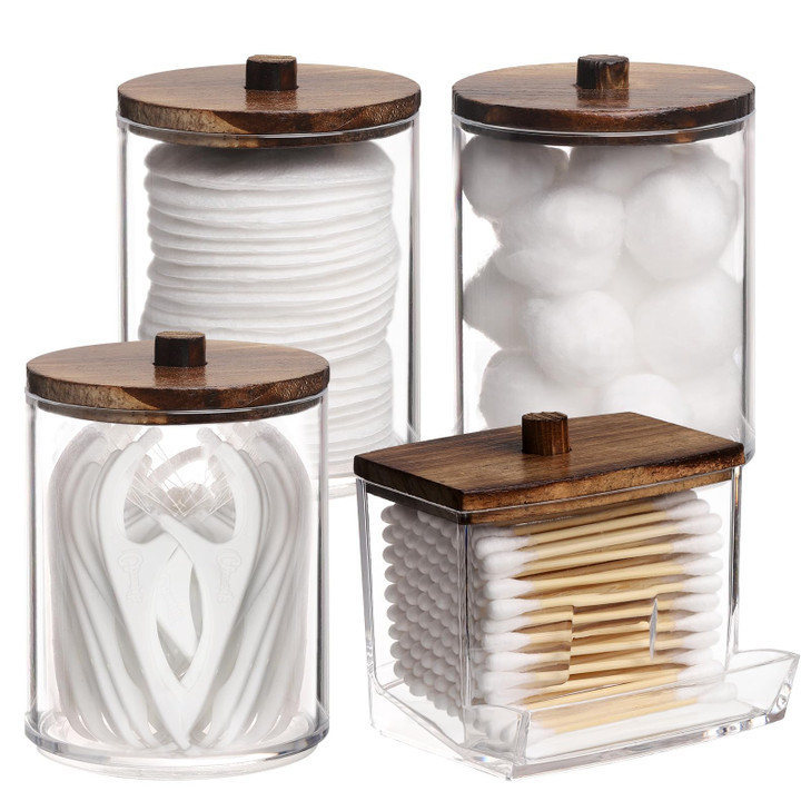 Tbestmax 4 Pack Qtip Holder Bathroom Container 107oz Cotton BallSwabs Dispenser Apothecary Jar with Bamboo Lids for Orga