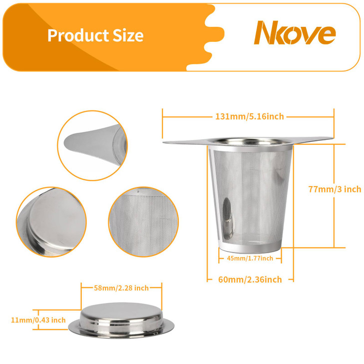 NKOVE Universal Tea Infuser with Lid Stainless Steel Filter Fits Mugs Cups Teapots Food Grade