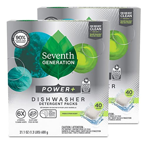 Seventh Generation Power Plus Dishwasher Detergent Packs Fresh Citrus scent Pack of 2 for sparkling dishes Dishwasher ta