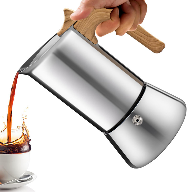 Vaolvpant No Coating 4 Cup Moka Pot Thickened 304 Stainless Steel Stovetop Espresso Coffee Maker 200ml 68oz Mocha Percol