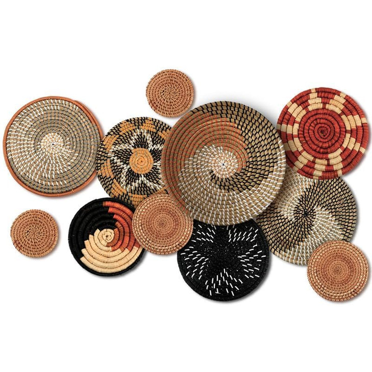 Tatuo 11 Pcs Boho Wall Basket Decor Decorative Bulrush Woven Basket Wall Decor Art Round Farmhouse Hanging Baskets for K
