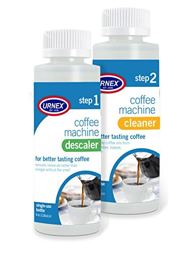 Urnex Coffee Maker Cleaner and Descaler Kit 2 Single Use Bottles Professional at Home Coffee Machine Cleaning and Descal