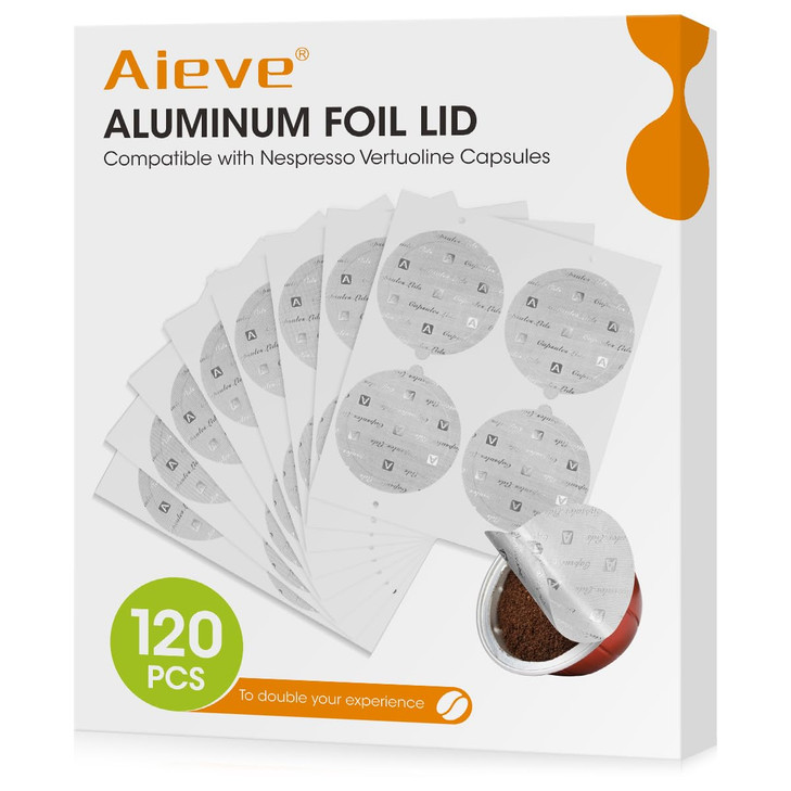 Aieve 120Pcs Aluminum Foil Seals Lid for Reusable Nespresso Pods Vertuo Compatible with Nespresso Refillable Capsule