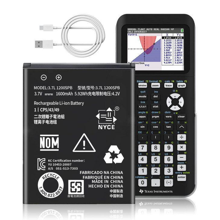 TI84 Plus CE Replacement Battery for Fits Texas Instruments TI84 Plus CE PNP11P3511N0137L1200SPB 37V 1600mAh with USB Ch