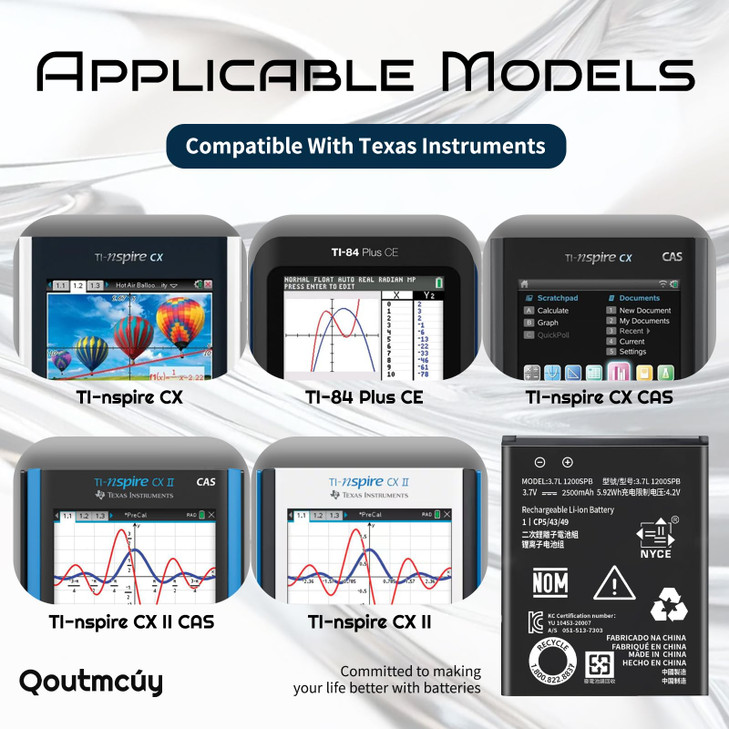 Qoutmcuy TI84 Plus CE Replacement Battery for Texas Instruments TI84 Plus CETI Nspire CXCX IITI Nspire CX CASCX CAS II P