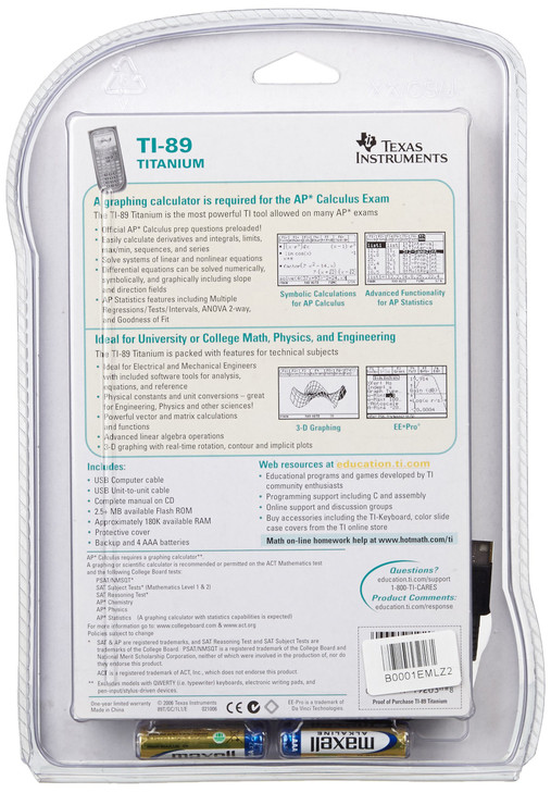 Texas Instruments TI89 Titanium Graphing Calculator packaging may differ Renewed