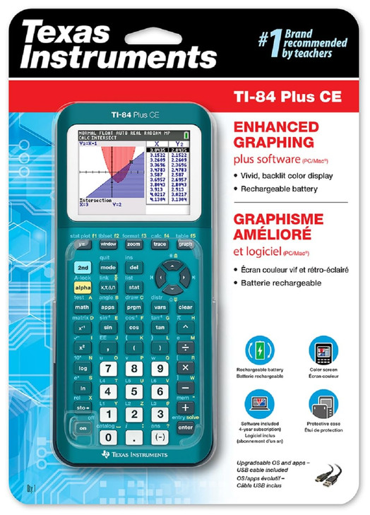 Texas Instruments TI84 Plus CE Color Graphing Calculator Teal Metallic