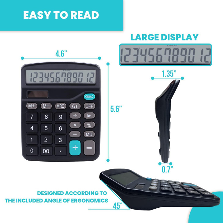 LICHAMP Desk Calculators with Big Buttons and Large Display Office Desktop Calculator Basic 12 Digit with Solar Power an