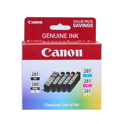 Canon PGI280XLCLI281 5 Color Pack Compatible to TR8520 TR7520 TS9120 SeriesTS8120 Series TS6120 Series