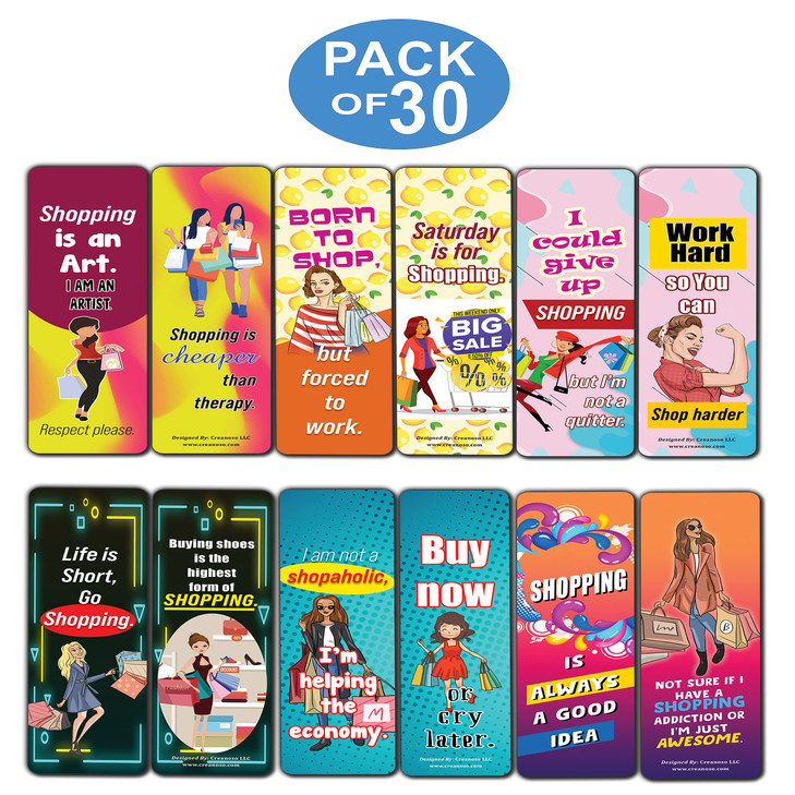 Creanoso Funny Shopaholic Quotes Bookmarks 30Pack Premium Gifts Bookmarks for Bookworm Stocking Stuffers for Men Women T