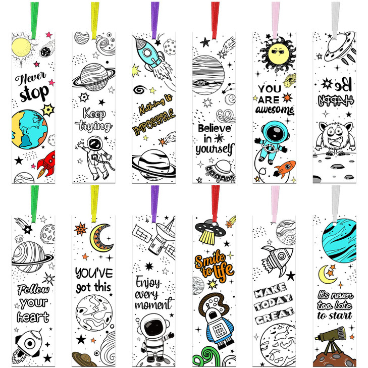 Outus 108 Pcs Color Your Own Bookmarks DIY Bookmarks Bulk Coloring Blank Inspirational Book Marker for Friends Christmas