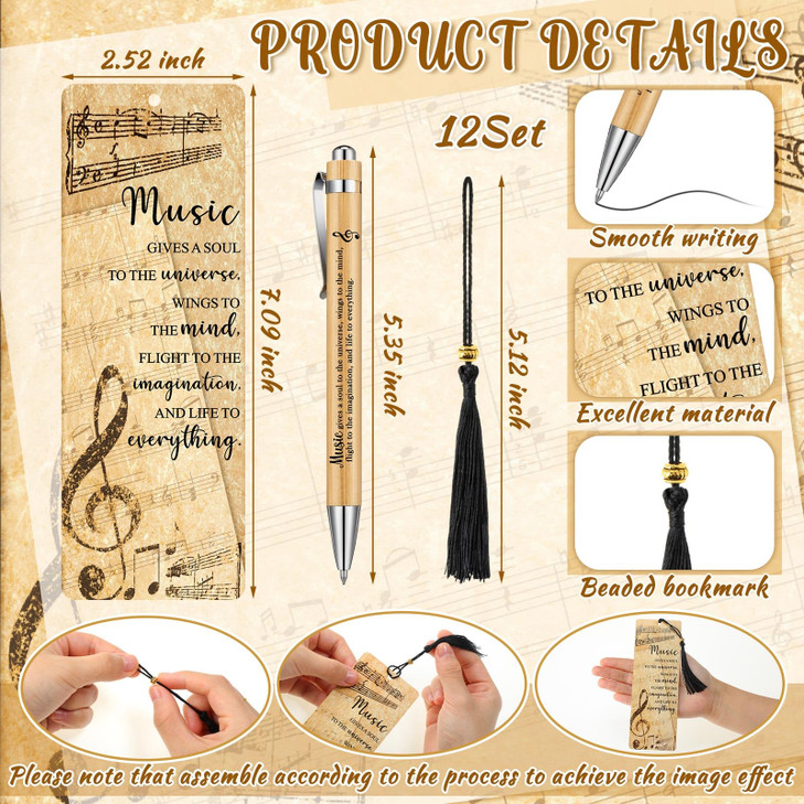 Sayglossy 12 Set Valentines Music Gift Music Themed Party Favor Marching Band Choir Gift Include Bamboo Pen and Beaded B