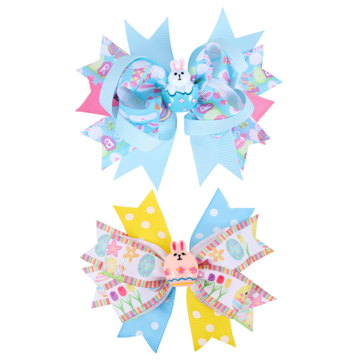 Easter Bunny Large Hair Bows Cartoon Easter Egg Rabbit Pattern Hair Clips Boutique Headdress Hair Accessories for Kids Girls