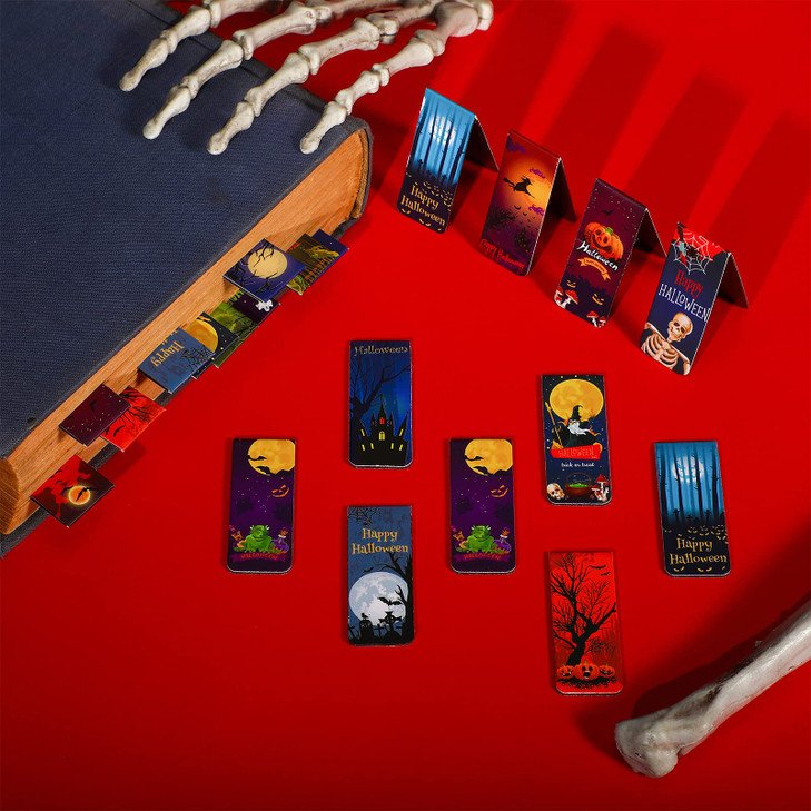 Tenare 30 Pcs Halloween Bookmarks Magnet Bookmarks Scary Magnetic Clip Halloween Assorted Book Markers for Book Teachers