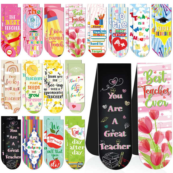 Gersoniel 32 Pcs Teacher Appreciation Gifts Bulk Teacher Magnetic Bookmarks Inspirational Page Clips Thank You Gifts for