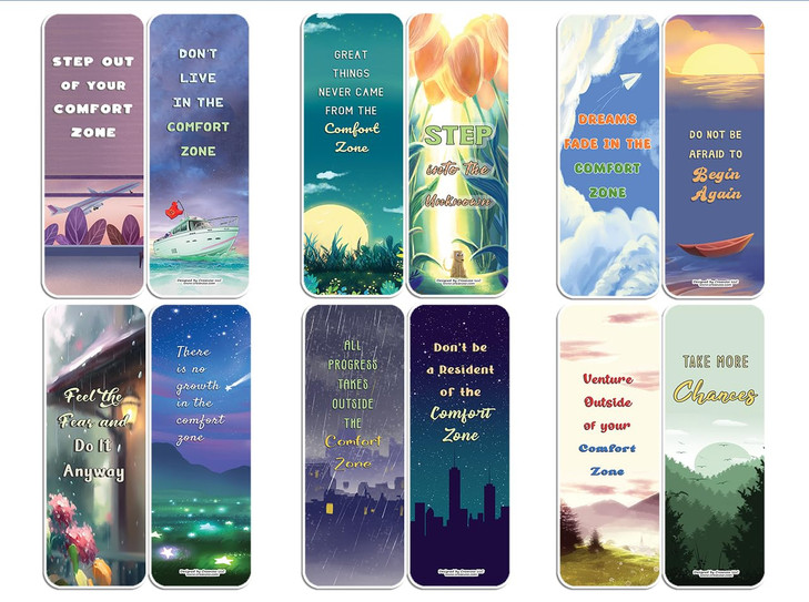Creanoso Step Out of Your Comfort Zone Bookmarks 2Sets x 6 Cards Great Party Favors Card Set Epic Incentive Set Book Pag