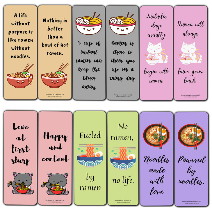 Creanoso Ramen Lovers Bookmarks 2Sets X 6 Cards Daily Inspirational Card Set Interesting Book Page Clippers Great Gifts
