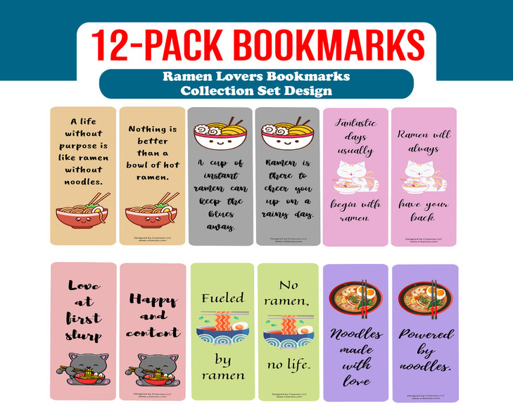 Creanoso Ramen Lovers Bookmarks 2Sets X 6 Cards Daily Inspirational Card Set Interesting Book Page Clippers Great Gifts