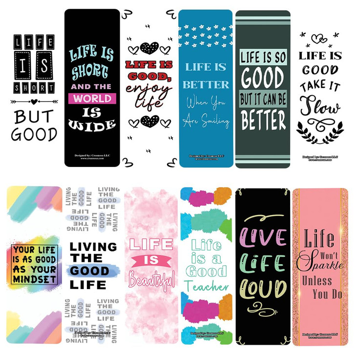 Creanoso Life is Good Bookmarks 5Sets x 6 Cards Premium Gifts Bookmarks for Bookworm Stocking Stuffers for Men Women Tee