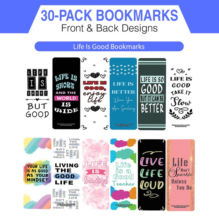 Creanoso Life is Good Bookmarks 5Sets x 6 Cards Premium Gifts Bookmarks for Bookworm Stocking Stuffers for Men Women Tee