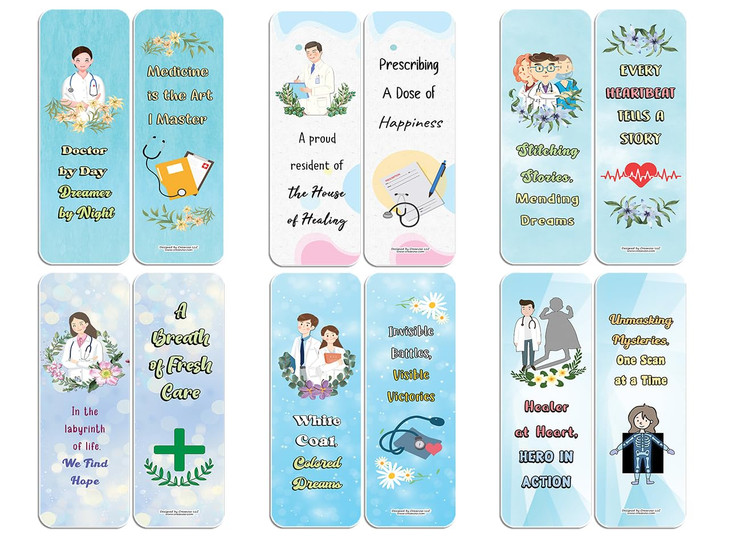 Creanoso Doctors Positive Bookmarks 5Sets x 6 Cards Premium Gifts Bookmarks for Bookworm Stocking Stuffers for Men Women