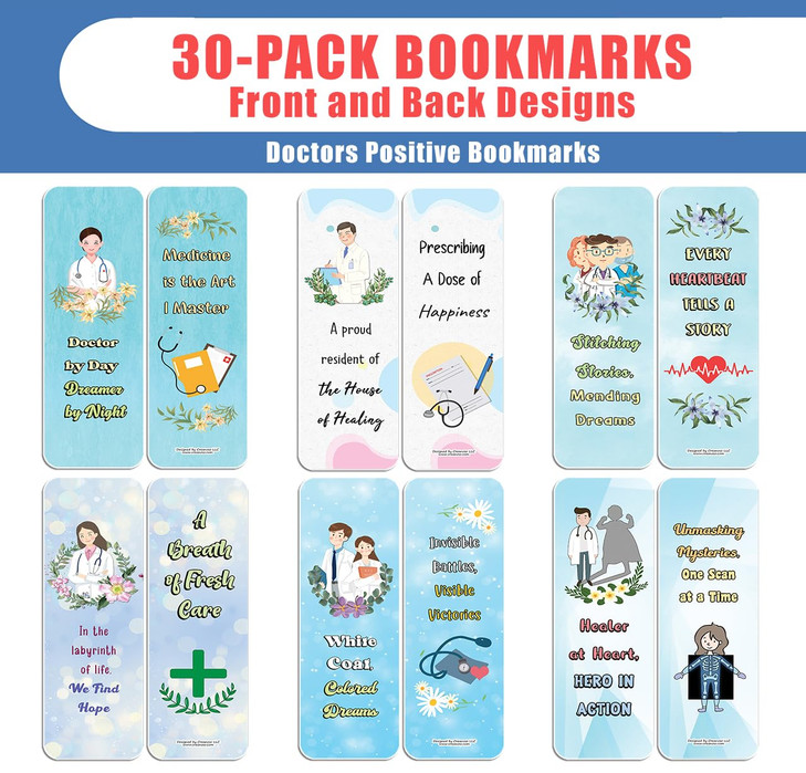 Creanoso Doctors Positive Bookmarks 5Sets x 6 Cards Premium Gifts Bookmarks for Bookworm Stocking Stuffers for Men Women