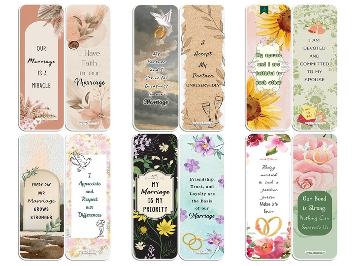 Creanoso Marriage Affirmation Bookmarks 5Sets x 6 Cards Premium Gifts Bookmarks for Bookworm Stocking Stuffers for Men W