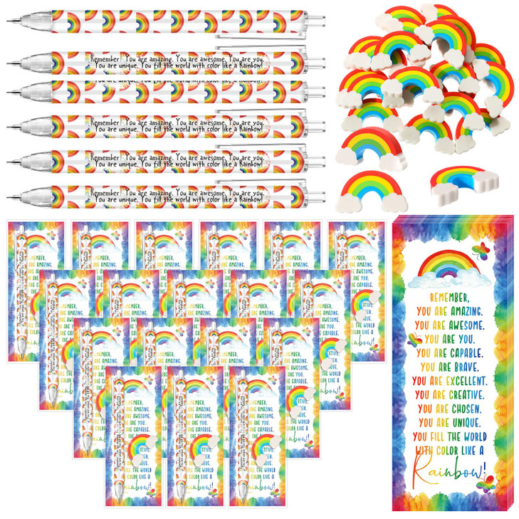 AmazingSpark 30 Sets Inspirational Rainbow Pencil and Eraser Bookmark Valentines Party Favors Motivational Encouragement