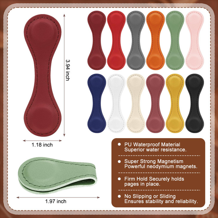 Magnetic Leather Bookmark 12 Pcs Colorful Leather Magnet Book Marks Page Markers Retro Magnet Bookmark Clips Reading Sup