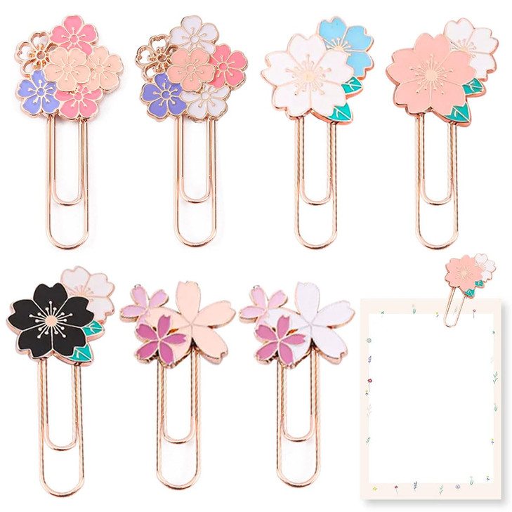 7 PCS Cherry Paper Clips Metal Paperclip Large Size Paper Clip Cute Bookmark Colorful Office Supplies Present for Teache