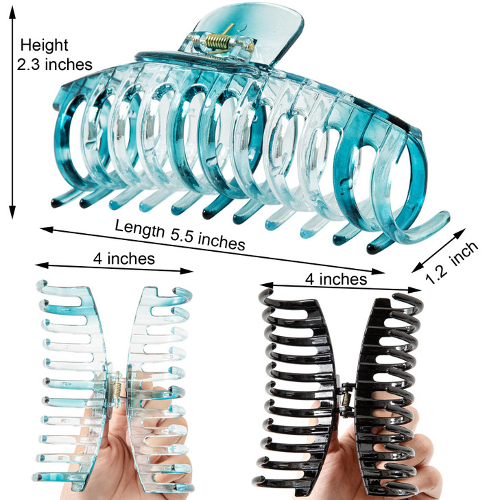 Accglory 5.5 Inches Extra Large Hair Clips for Long Thick Hair Womens Jumbo Hair Claw Clips 2 Counts in Set Hair Accessories (teal blue and black)