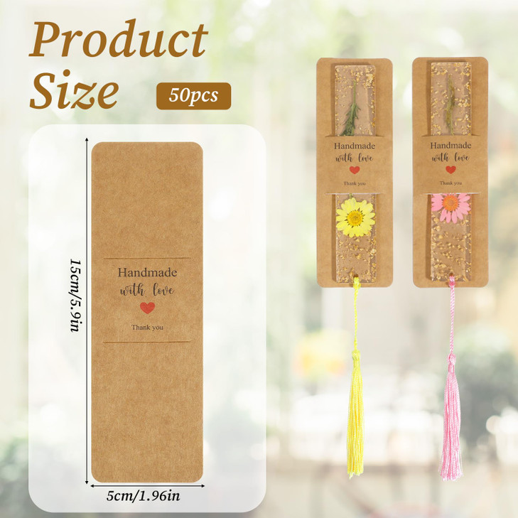 50Pcs Resin Bookmark Holder 6 x 2 Inches Kraft Bookmark Sleeves DIY Bookmarks Display Cards Bookmarks Display Holder Set