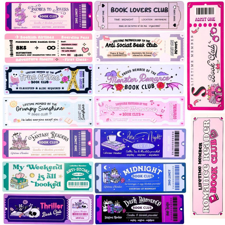 16PC Cute Bookmarks Set Funny Bookmark Sets for Women Bookish Page Markers Book Clubs Lovers Dark Romance Anti Social Fa