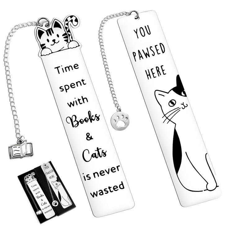 EYEOO 2Pcs Cat Bookmark Gift for Women Cat Lover Book Lover Bookmark for Reading Cute Stainless Steel Book Accessories B