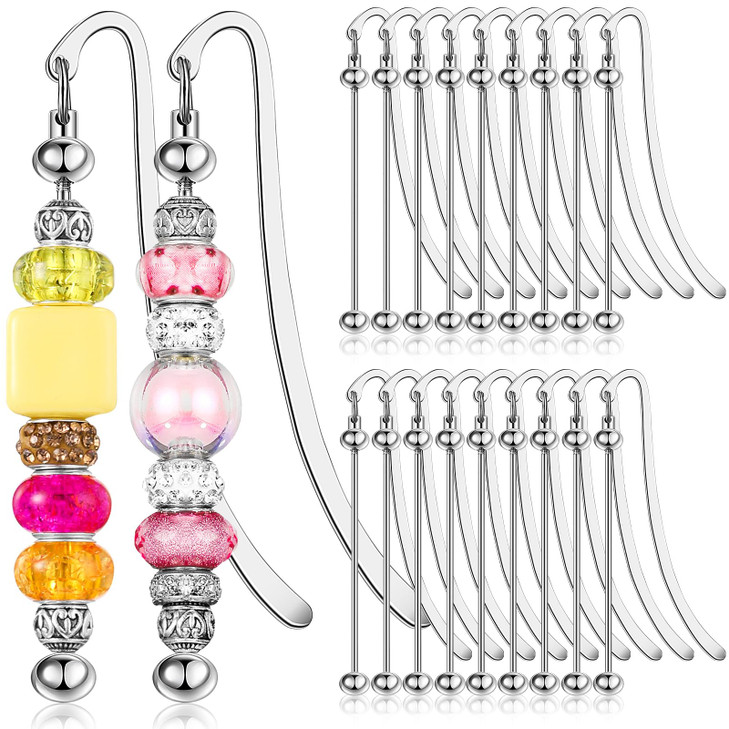 Dunzoom 20 Pcs Beadable Bookmarks DIY Metal Blank Bar Bookmark for Beads Modern Bead Craft Jewelry Pendant Charm Gift fo