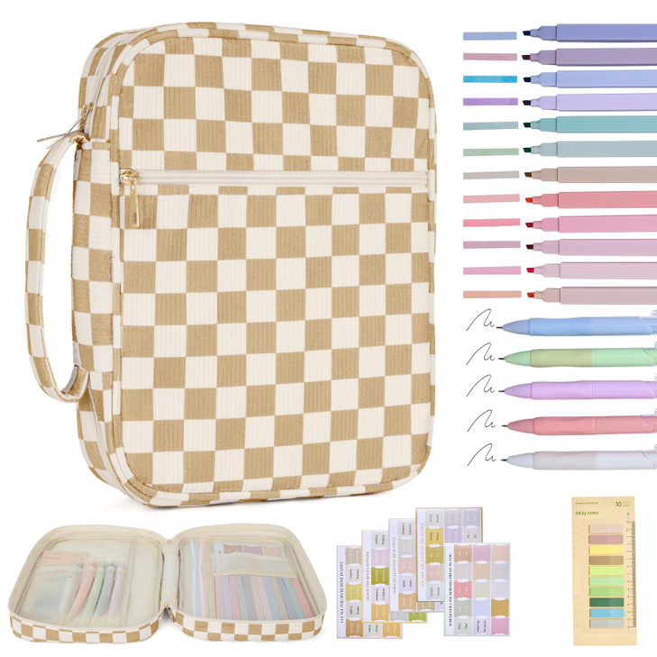 Bible Cover Case for Women Corduroy Bible Case for Girls Checkered Large Bible Cover with Handle Bible Study Supplies Ac