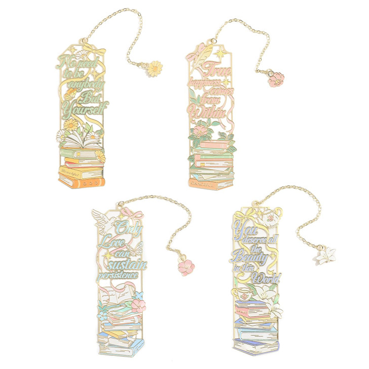 4Pcs Metal Bookmarks Cute Book Stack Book Mark for Book Lovers Book Tracker Bookmark Book Supplies Bookmarks for Reading