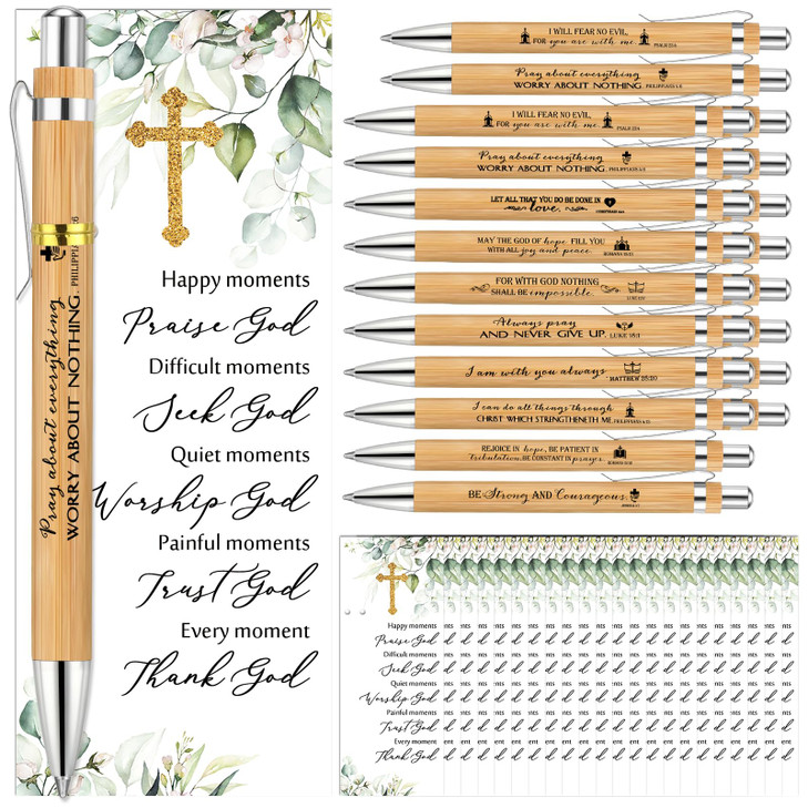 Chivertion 20 Sets Christian Religious Gifts Bulk Bible Verse Bamboo Pens and Christian Bookmarks VBS Religious Inspirat