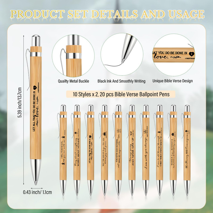 Chivertion 20 Sets Christian Religious Gifts Bulk Bible Verse Bamboo Pens and Christian Bookmarks VBS Religious Inspirat