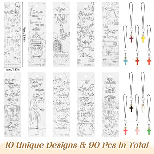 Sabary 30 Pcs Christian Coloring Bookmarks with Cross Pendants Easter Bible Verse Religious Bookmarks Inspirational Scri