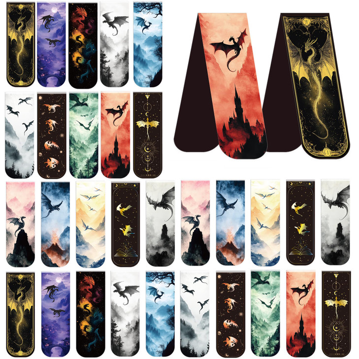 Dragon Magnetic Bookmarks 30 PCS Cool Novel Bookmark Clips Book Mark for Reading Men Women Halloween Birthday Gifts Book