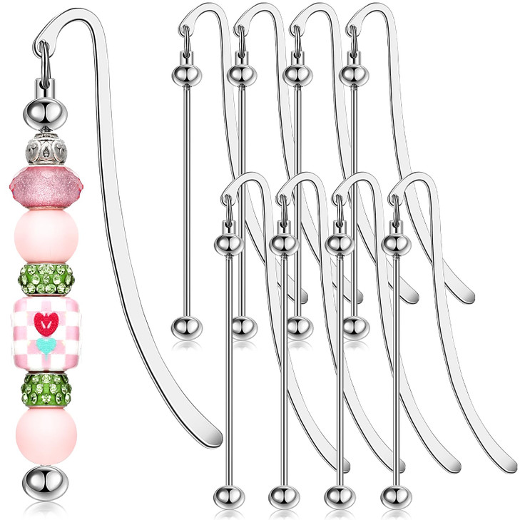 Dunzoom 8 Pcs Beadable Bookmarks DIY Metal Blank Bar Bookmark for Beads Modern Beaded Craft Jewelry Pendant Charm Gift f