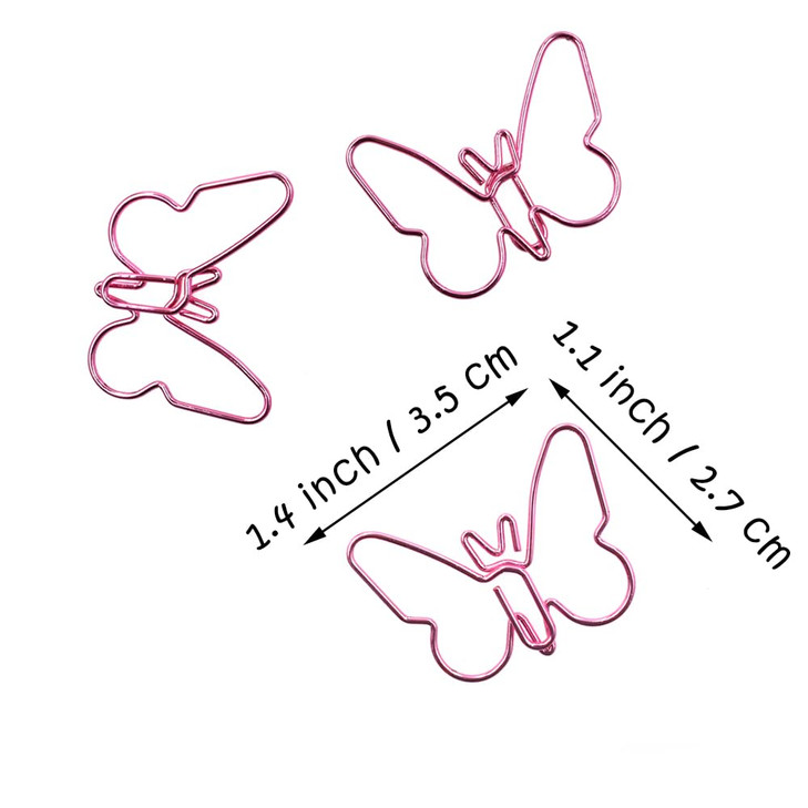 20 Pcs Pink Butterfly Paperclip Bookmark Metal Art Clips Office Supplies Set Binder Folders Metal File Holder for Notebo